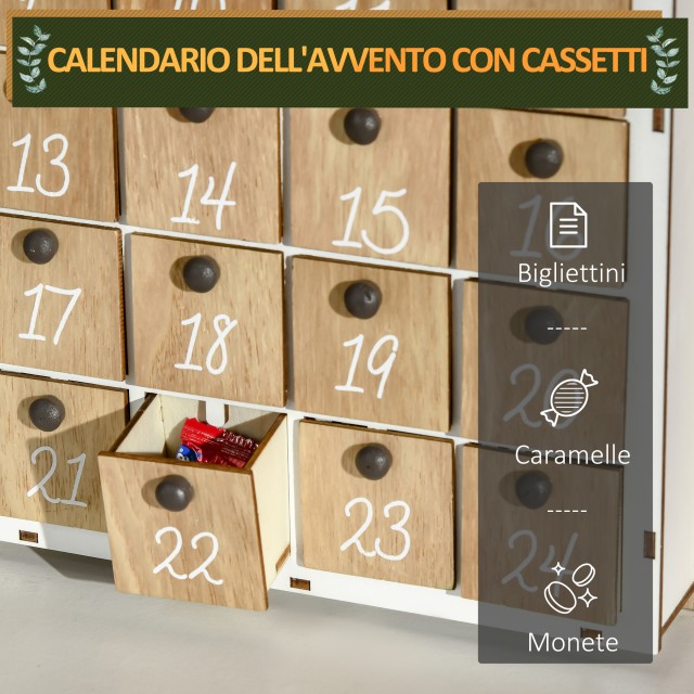 Ξύλινο Christmas Advent Calendar με Χριστουγεννιάτικα Θέματα 22 x 7 x 32 cm HOMCOM 830-521V00MX