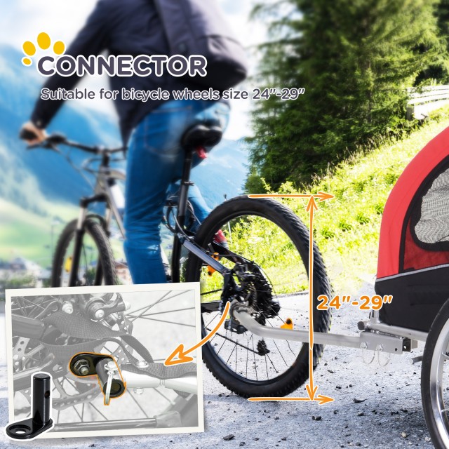 PawHut Bicycle Trailer για σκύλους μεσαίου μεγέθους με 2 εισόδους με παράθυρα και ηλιοροφή, 126-155x83x108 cm, κόκκινο 5663-1289