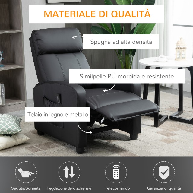 Καρέκλα μασάζ HOMCOM Relax με τηλεχειριστήριο και 8 προγράμματα, ανάκλιση και υποπόδιο, 68x88x98cm, Μαύρο 700-143V90BK