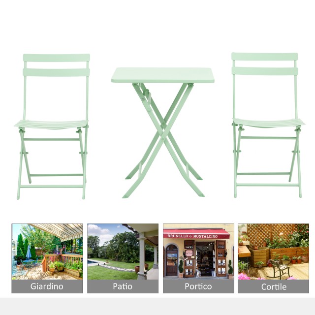Τραπέζι και καρέκλες Outsunny Garden και Outdoor Garden σε πράσινο μεταλλικό, σετ 3 τεμαχίων που εξοικονομεί χώρο 863-055GN