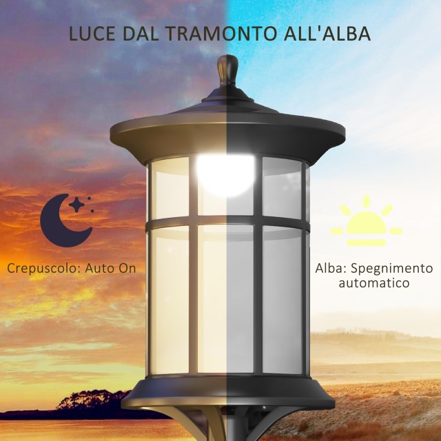 Ηλιακό φωτιστικό κήπου Outsunny Ύψος 184 εκ. με κρύο λευκό φως LED ...
