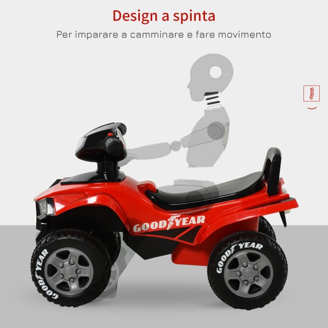 HOMCOM Quad Toy για 18-36 μήνες με άδεια GOODYEAR Παιδιά με ρεαλιστικά φώτα και ήχους - κόκκινο και μαύρο 370-108RD