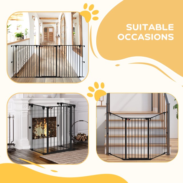 PawHut 3-Panel Medium Dog Gate με διπλό σύστημα κλειδώματος, 206x90cm, Μαύρο D06-186V00BK