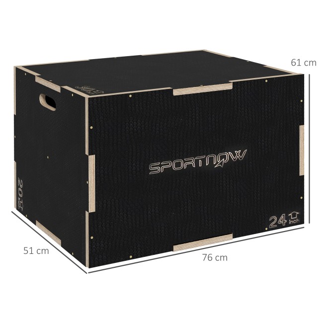 SPORTNOW Plyometric Jump Box σε 3 ύψη σε αντιολισθητικό ξύλο, 76-61-51cm, μαύρο A93-055V02BK