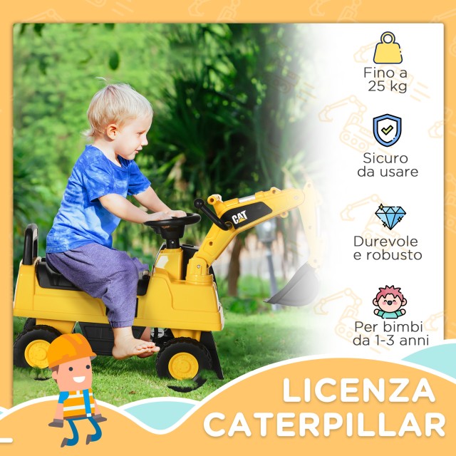 HOMCOM CAT Παιχνίδι ξύστρα με εκσκαφέα και αποθηκευτικό χώρο, παιχνίδι για παιδιά από 1-3 ετών χωρίς μπαταρία, κίτρινο 370-261V00YL