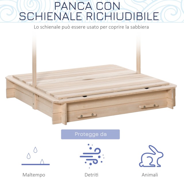 Outsunny Sandpit για Παιδιά σε Ξύλο με Αντηλιακό, Πάγκο και Καπάκι, 106x106x121cm Λευκό και Μπλε 343-029