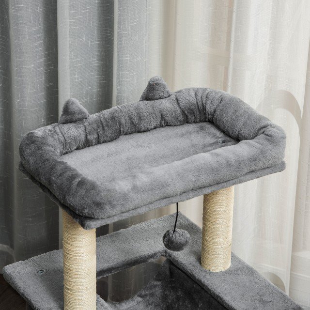 Cat Tree με Σιζάλ Σχοινί ξύσιμο Σπίτι Μαξιλάρι και αιώρα Λούτρινο και τσόχα κάλυμμα Γκρι 48 x 48 x 90 cm PawHut D30-491