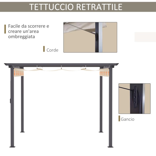 Outsunny Gazebo Garden Pergola 2,95x2,95m με Πτυσσόμενη Τέντα, σε Αλουμίνιο και Πολυεστέρα, Κρεμ Λευκό 84C-287