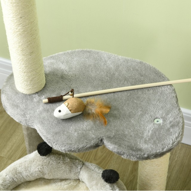 PawHut Scratching Tree για γάτες με σπίτι και κρεβάτι, βελούδινο και κάλυμμα παιχνιδιού, 48x48x86cm, γκρι D30-715V00GY