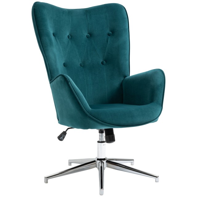 HOMCOM Büro- und Wohnzimmersessel aus Samt, drehbar mit Armlehnen und höhenverstellbar, blau 839-453V00BU