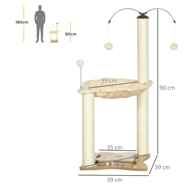 PawHut Cat Scratching Post max 5kg with Hammock, Play Balls and Sis...