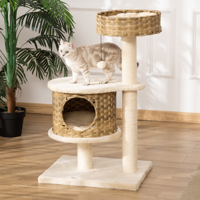 PawHut Scratching Post Tree για ενήλικες γάτες και γατάκια από ρείθρο 95 cm και σπίτι για γάτες σε Rattan και Πολωνούς στο Sisal D30-484