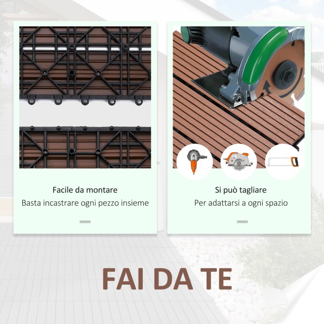 Outsunny Garden Tiles Interlocking Σετ 11 πλακάκια πλακοστρώσεων κήπου εξωτερικού χώρου, καφέ, 30x30x2,2cm 844-214BN