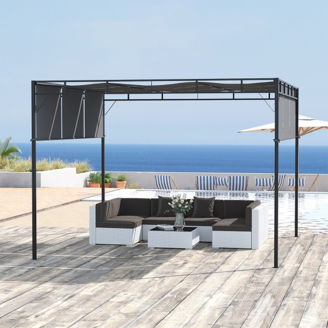 Outsunny Pergola Gazebo 3x3m σε ατσάλι με συρόμενη οροφή και 8 μανταλάκια που περιλαμβάνονται 84C-330CG