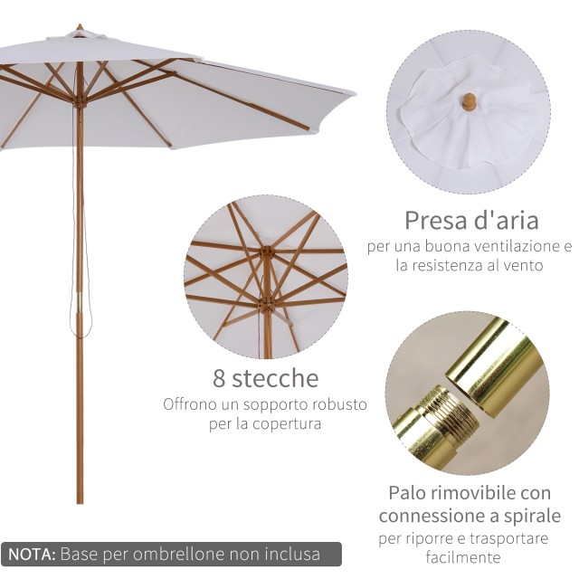 Ομπρέλα Outsunny Garden Διάμετρος 3m σε λευκό ξύλο 01-0244