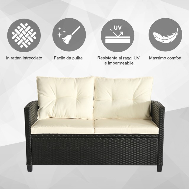 Outsunny Σετ Έπιπλα Κήπου 4 τεμαχίων σε PE Rattan Τραπεζάκι σαλονιού, Καναπές και Πολυθρόνες Μαύρο με Μπεζ μαξιλάρια 860-117CW