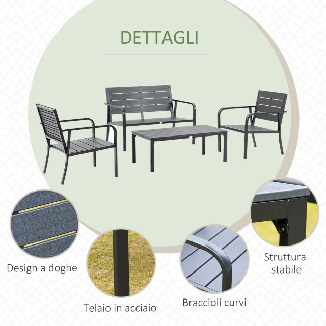 Outsunny Σετ 4 τεμαχίων Garden Lounge με 2θέσιο πάγκο, 2 πολυθρόνες και τραπεζάκι σαλονιού, Caff? 84B-644