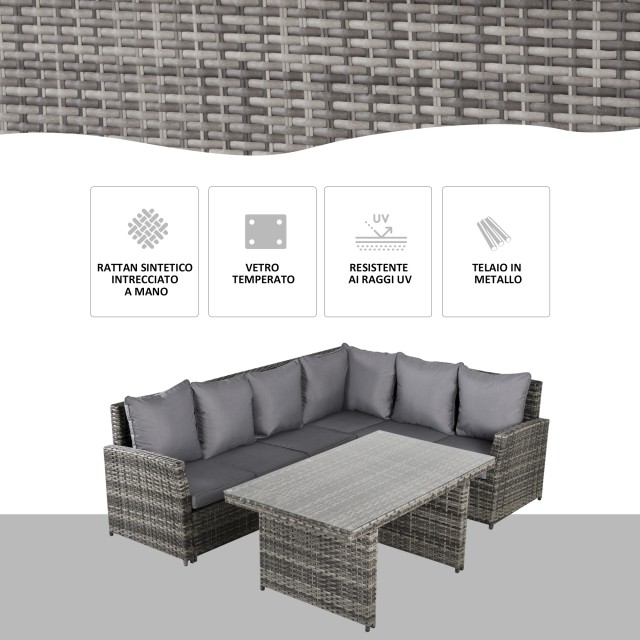 Outsunny Garden Lounge με 2 καναπέδες και τραπέζι σε PE Rattan Grey 860-123