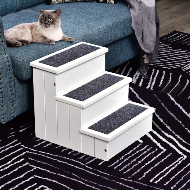 PawHut 3-Step Dog Ladder με αντιολισθητικό χαλάκι και εσωτερικό χώρο, 40,5x44,5x38cm, Λευκό D06-065WT