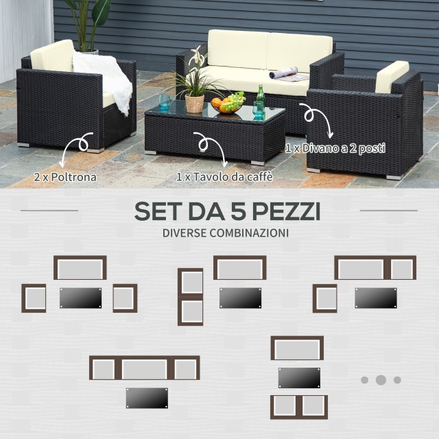 Outsunny Σετ κήπου 4 τεμαχίων από Rattan PE και ατσάλι, με καναπέ, 2 πολυθρόνες και τραπεζάκι σαλονιού, κρέμα 860-024V01