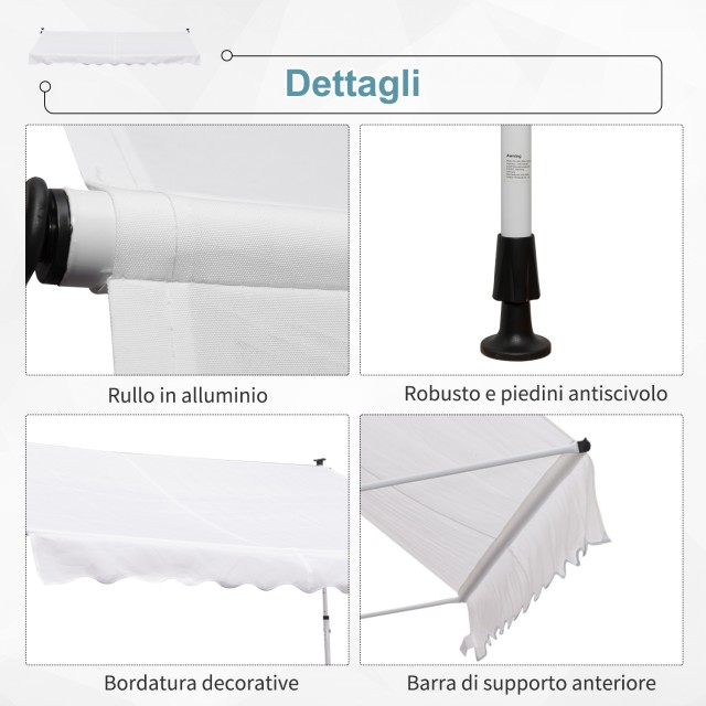 Outsunny Τέντα τοίχου με πόντους στήριξης Λευκό 300x150cm 840-183WT