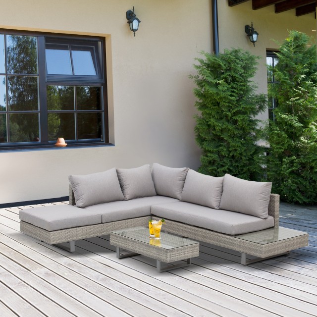 Outsunny Garden Lounge με καναπέ και τραπεζάκι σαλονιού σε γκρι PE Rattan 860-143