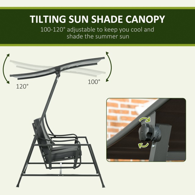 Outsunny 2θέσια ατσάλινη κούνια καρέκλα κήπου με ανακλινόμενο θόλο και μαξιλάρια, 148x129x172 cm 84A-284V00CG