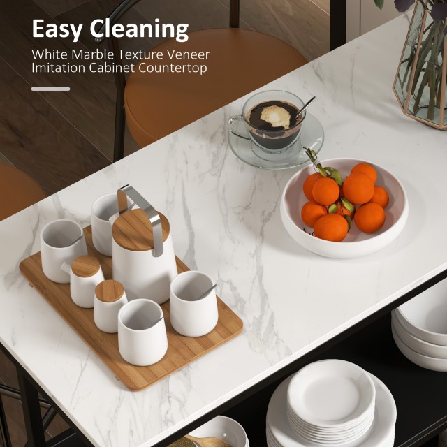 HOMCOM Kitchen Island με ράφια, μαρμάρινο εφέ και μεταλλική κατασκευή, 100x50x90cm, ασπρόμαυρο 801-338V80BK