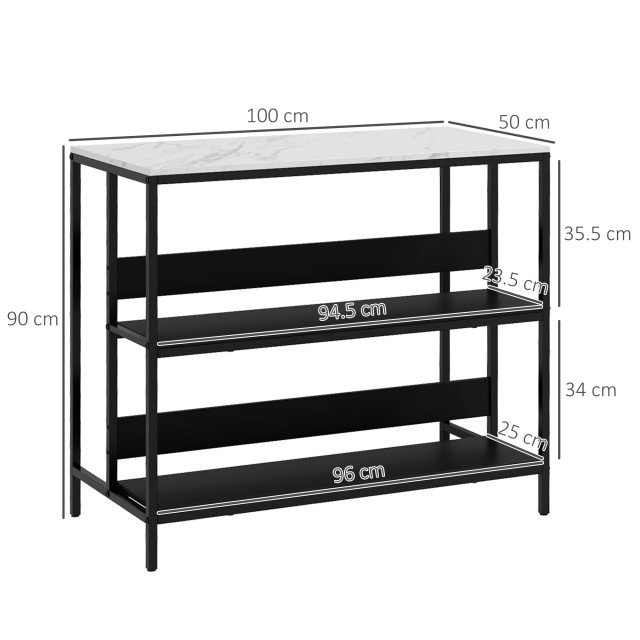 HOMCOM Kitchen Island με ράφια, μαρμάρινο εφέ και μεταλλική κατασκευή, 100x50x90cm, ασπρόμαυρο 801-338V80BK
