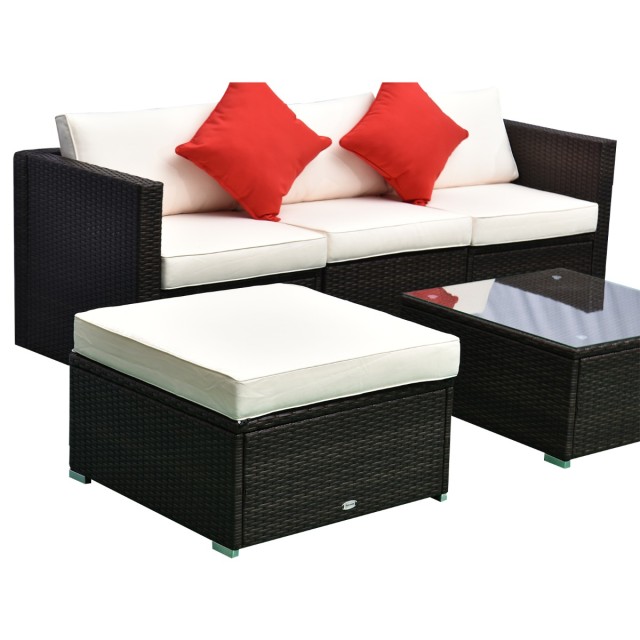 Σετ Έπιπλα Κήπου Outsunny σε PE Rattan 4 Πολυθρόνες 1 Πουφ 1 Τραπεζάκι Σαλονιού από σκληρυμένο γυαλί 2 μαξιλάρια 01-0319