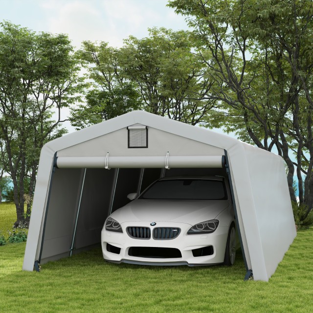 Outsunny Car and Party Tent με 2 πλαϊνά παράθυρα, από γαλβανισμένο ατσάλι και PE, 618x265/330x240 cm, ανοιχτό γκρι 84C-451V01LG