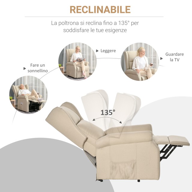 Homcom Electric and Relating Lifting Relax Πολυθρόνα με Κρεμ Λευκό Τηλεχειριστήριο 713-031CW