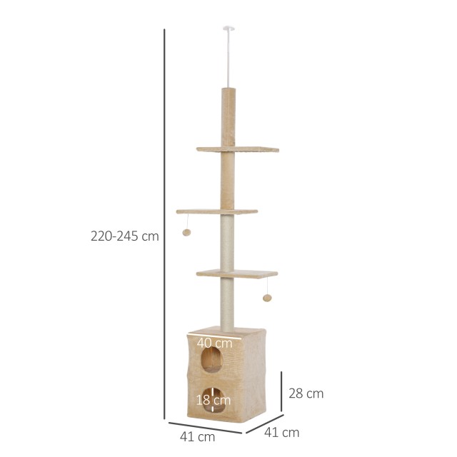 PawHut Scratching Post Οροφής 210-240cm με κίτρινα σχοινιά από γιούτα D30-347YL