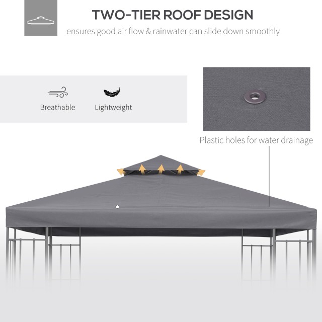 Outsunny ανταλλακτική οροφή για Gazebo 3x3m με 2 επίπεδα και ανθεκτική στην υπεριώδη ακτινοβολία, σκούρο γκρι 84C-041CG