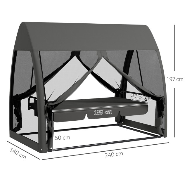 Outsunny Garden Swing 2 σε 1 Μετατρέψιμο σε κρεβάτι με μαξιλάρια και κουνουπιέρα, 240x140x197 cm, γκρι 84A-063V01CG