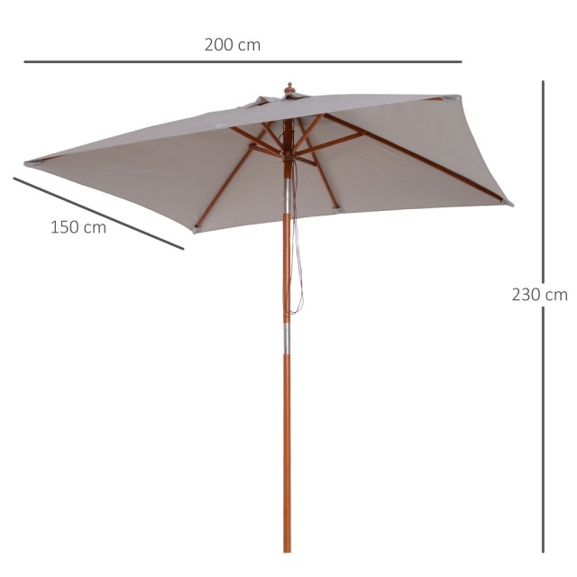 Outsunny ανακλινόμενη ομπρέλα κήπου 2x1,5m, 6 νευρώσεις και γκρι ξύλινο κοντάρι 84D-017GY
