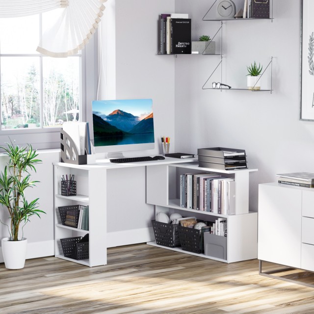 Homcom Γωνιακό Γραφείο με 5 Ράφια Λευκό 120 x 100 x 74,5 εκ. 836-074WT