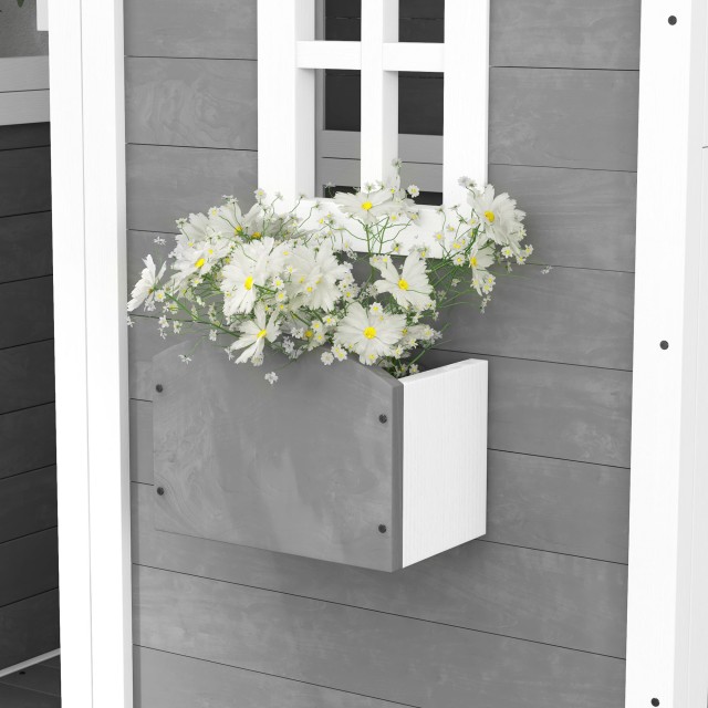 Outsunny Playhouse για παιδιά 3-8 ετών με 6 παράθυρα και ζαρντινιέρα, σε ξύλο ελάτης, 104,5x110x137 cm, Γκρι 345-026V00GY