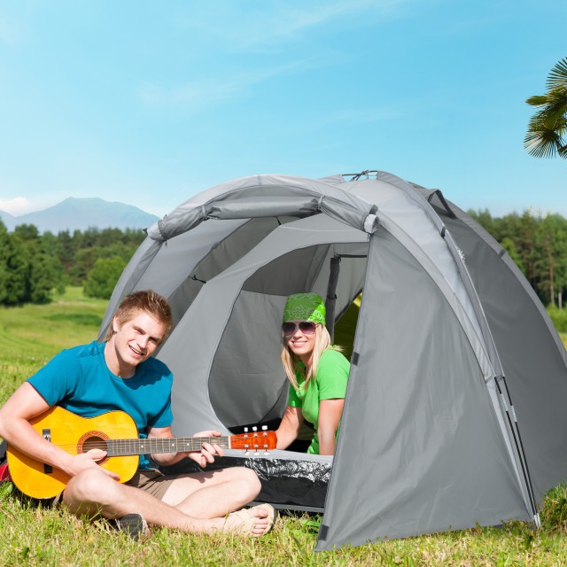 Outsunny επεκτάσιμη σκηνή κάμπινγκ 2 ατόμων Dome, 4 πόρτες και 3 παράθυρα, 350x220x145 cm, γκρι A20-262
