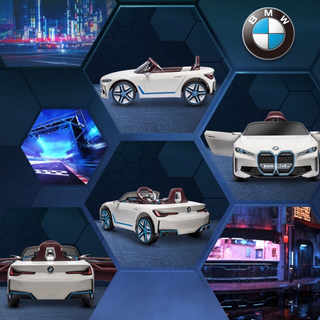 HOMCOM Electric Ride-On Toy Car για παιδιά 3-8 ετών με δίπλωμα BMW με Τηλεχειριστήριο, Κόρνα και Προβολείς, 115x67x45 cm, Λευκό 370-294V90WT