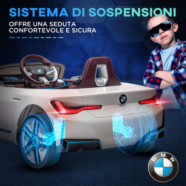 HOMCOM Electric Ride-On Toy Car για παιδιά 3-8 ετών με δίπλωμα BMW με Τηλεχειριστήριο, Κόρνα και Προβολείς, 115x67x45 cm, Λευκό 370-294V90WT