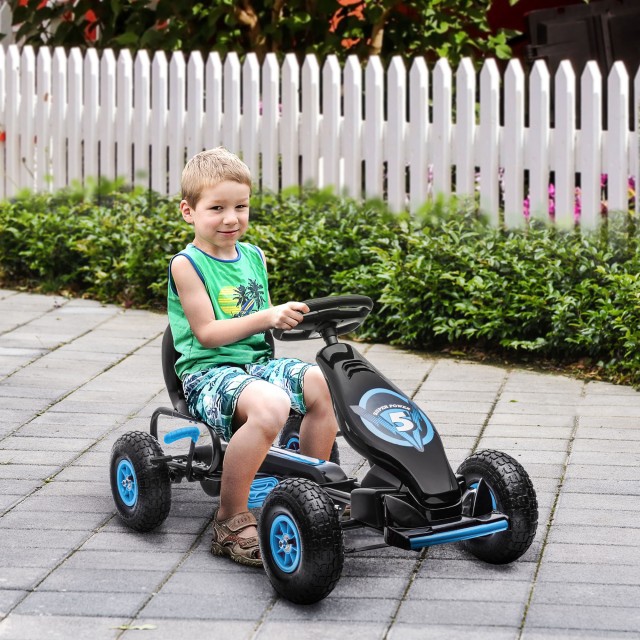 HOMCOM Pedal Go Kart για παιδιά από 5-12 ετών με ρυθμιζόμενο κάθισμα και φουσκωτούς τροχούς, μπλε 370-256V00BU