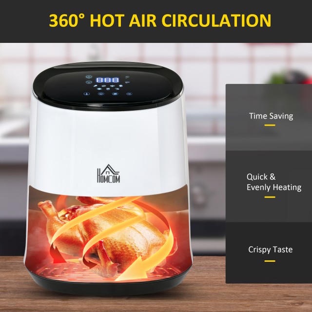 HOMCOM Air Fryer 2.5L 1300W με 7 προεπιλεγμένα μενού, πίνακα LED και καλάθι, 33,9x24,9x29,9 cm, λευκό και μαύρο 800-114V90