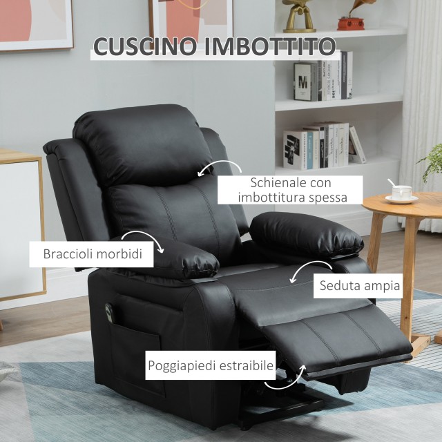 HOMCOM Electric Relax Πολυθρόνα και Ανυψωτικό Ανακλινόμενο έως 160° με Τηλεχειριστήριο, σε Faux Leather - Μαύρο 713-092V90BK
