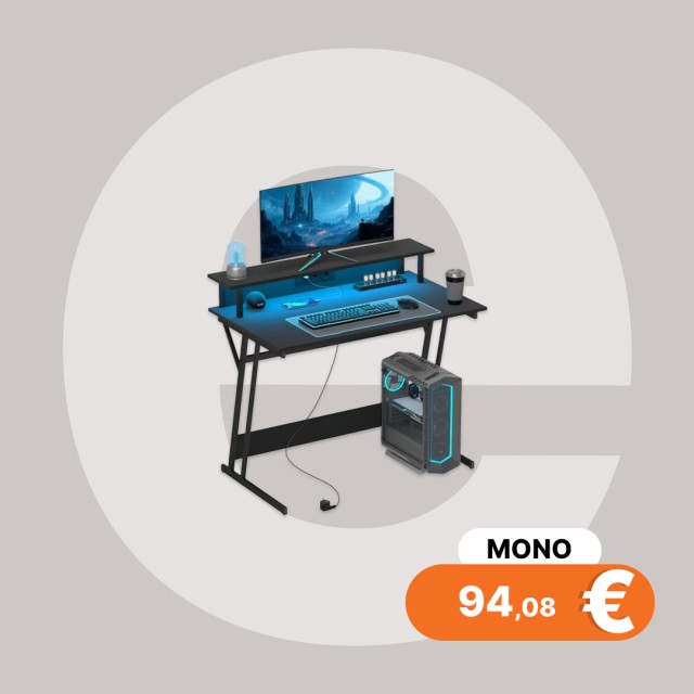 HOMCOM Γραφείο Gaming με LED Φώτα και Υποστήριξη για Οθόνη